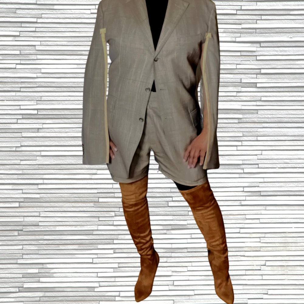 Upcycled Cape Sleeve Short Pant Suit